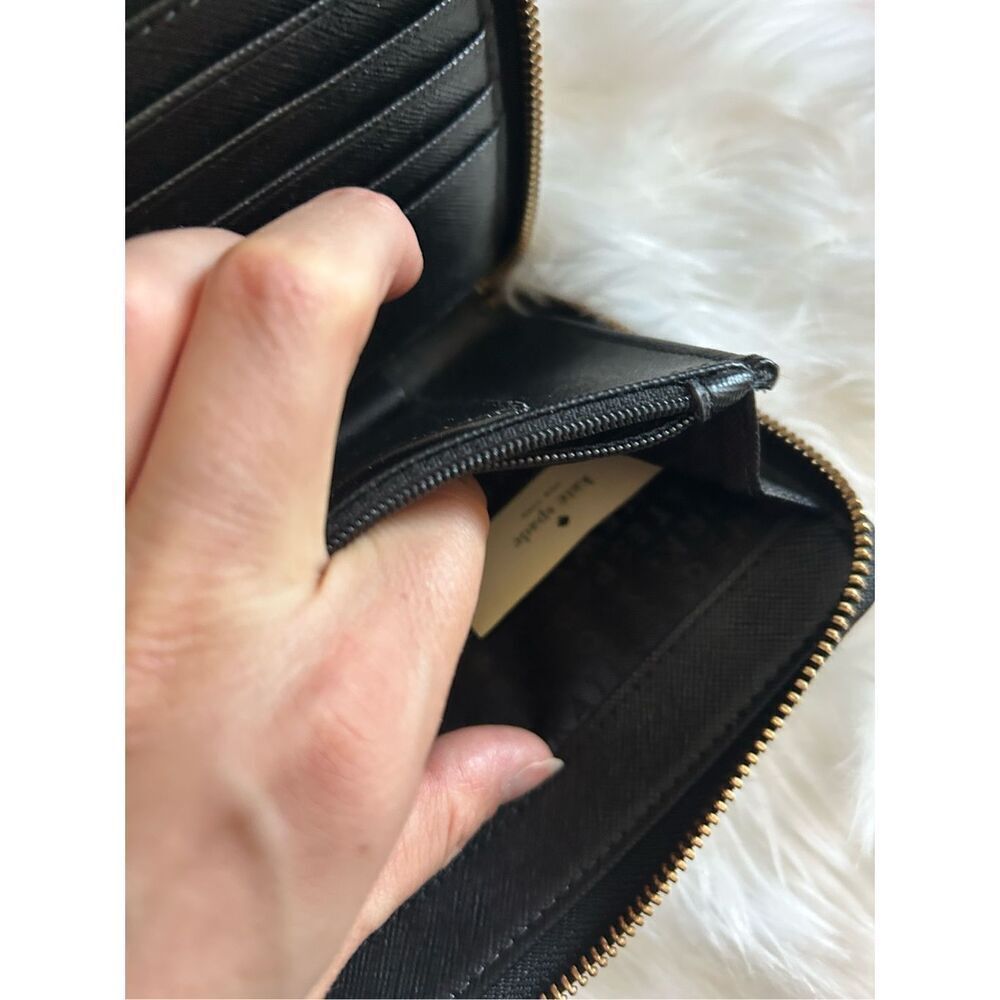 Kate Spade New York Black Gold Zip-Around & Logo Plate Kaden Wallet - Picture 6 of 8